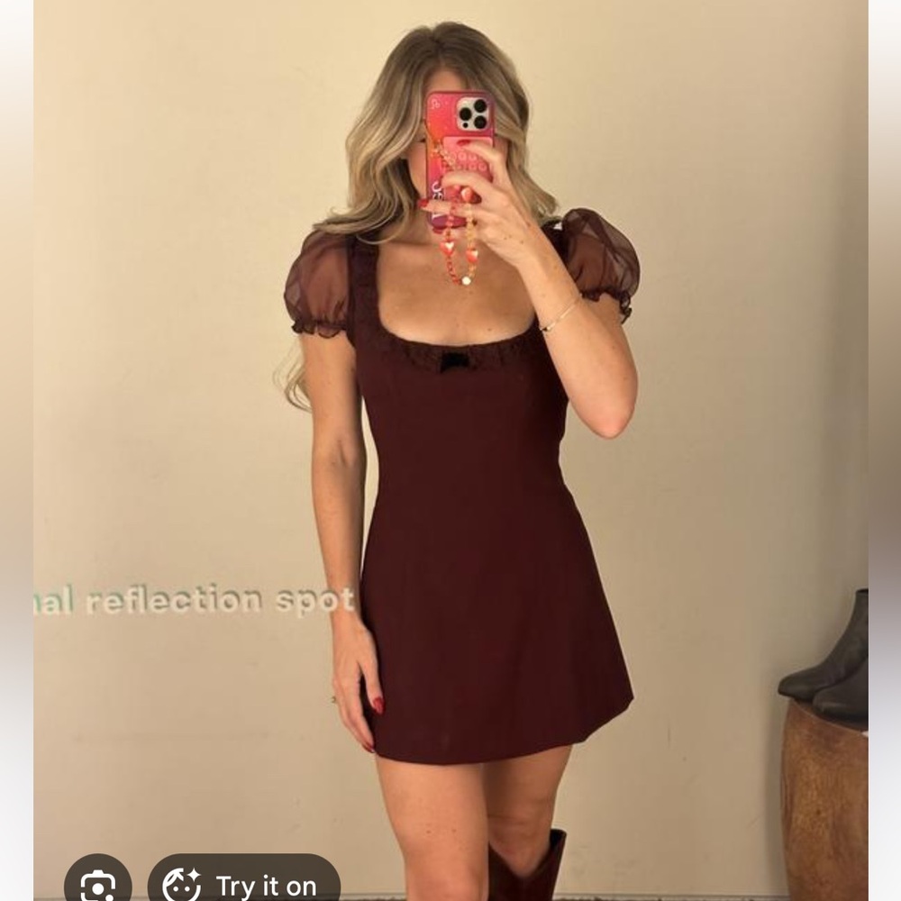 Reformation x Kacey musgraves bunny mini dress in burgundy NWT